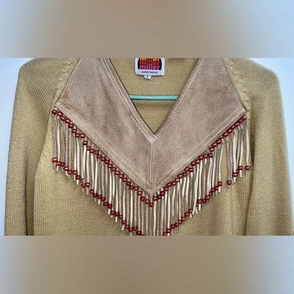 Vintage Miller Suede Fringe Beaded Sweater Sz.L - Picture 2 of 6